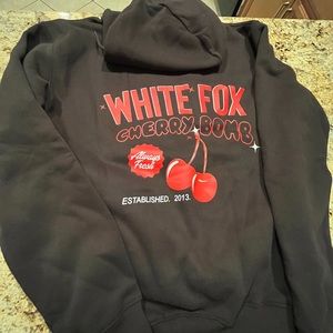 White Fox brown hoodie with cherry print in size M/L